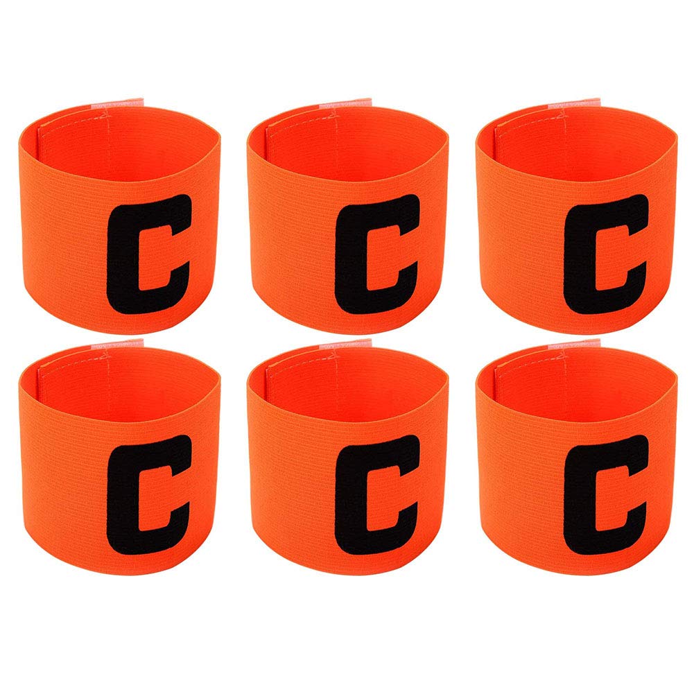Onwon 6 Pieces Elastic Soccer Captain Armband Adjustable Football Basketball Player Bands for Adult Youth (Orange)