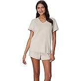 Hanes womens Pajamas Set, Originals Supersoft Sleepwear for Women, V-neck T-shirt & Sleep Shorts Loungewear Set