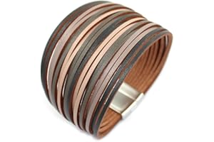 P Ammy Fashion® Multi-layered PU Leather Wrap Bracelets Stackable Boho Bangles Bohemian Cuff with Magnetic Clasp