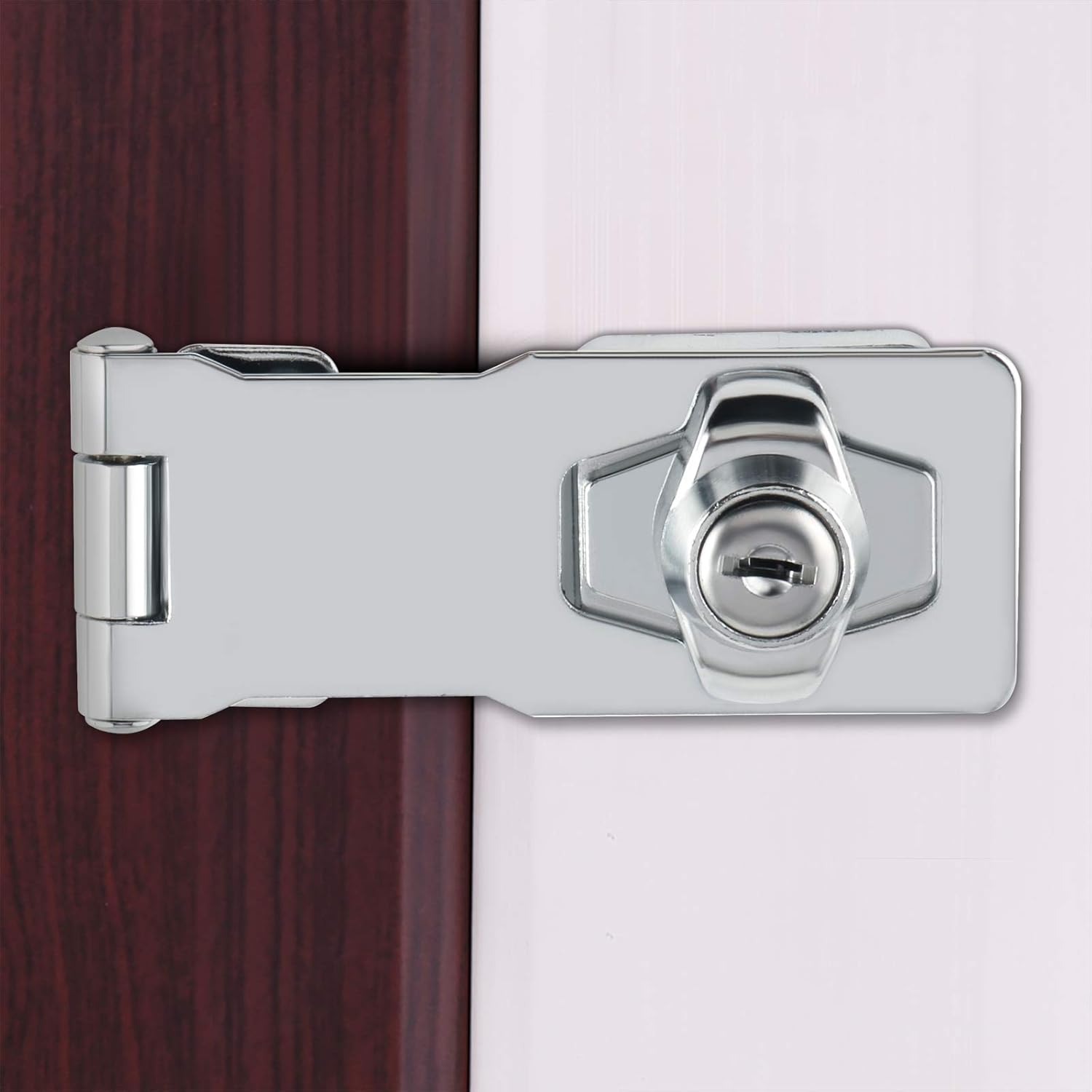 SAYAYO Shed Lock with 2 Keys, Keyed Hasp Door Lock Garden Gate Latch Bolt Security for Wooden Gates 4 Inches Chrome Finished - Image 3