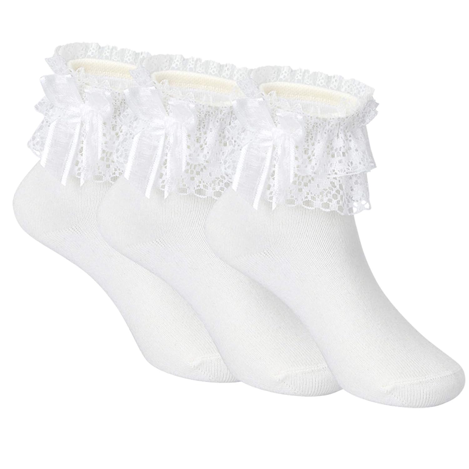 Little Girls Ruffle Socks Cotton Lace Bowknot Princess Style Pageant