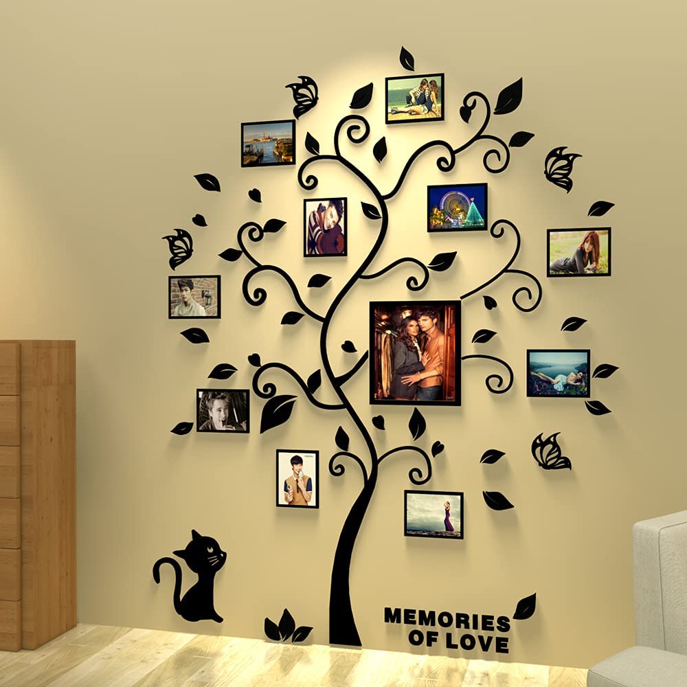 Alicemall 3D Tree Wall Sticker with Photo Frame, Family Tree Wall Decal, DIY Photo Tree Wall Sticker, Wall Stickers 3D Tree Photo for Living Room Bedroom Kindergarten Restaurant Home Decor(160*132cm)