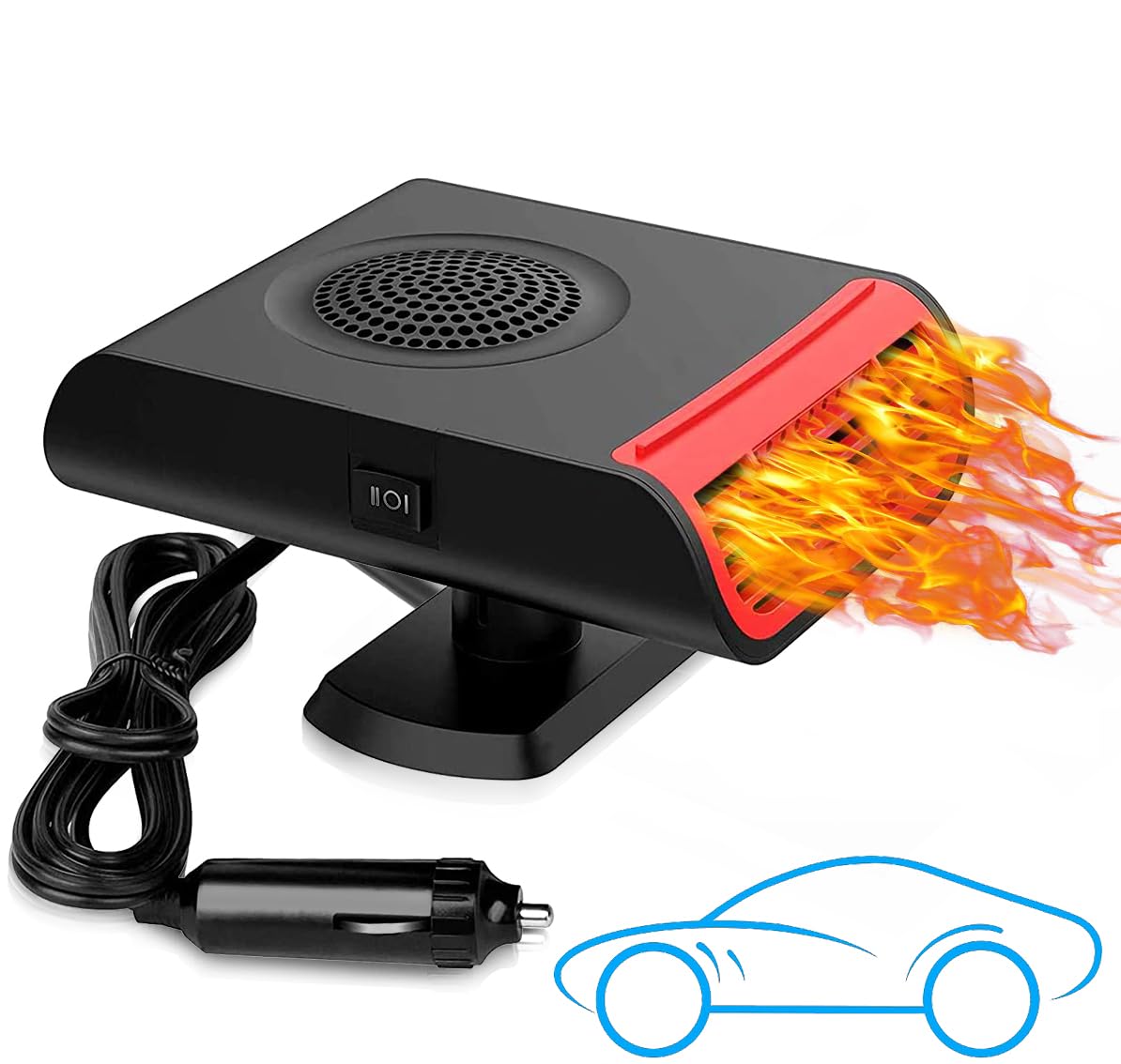 Photo 1 of 12V Car Heater, 150W Portable Dual Mode Heater & Air Fan for Car Defrosting and Demisting, 360° Swivel Base, Cigarette Lighter Plug, for All Cars, Trucks, SUVs