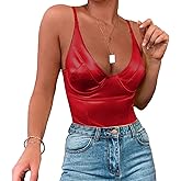 Velius Women's Sexy Metallic Shiny Bodysuit Tank Tops for Night Club Going Out