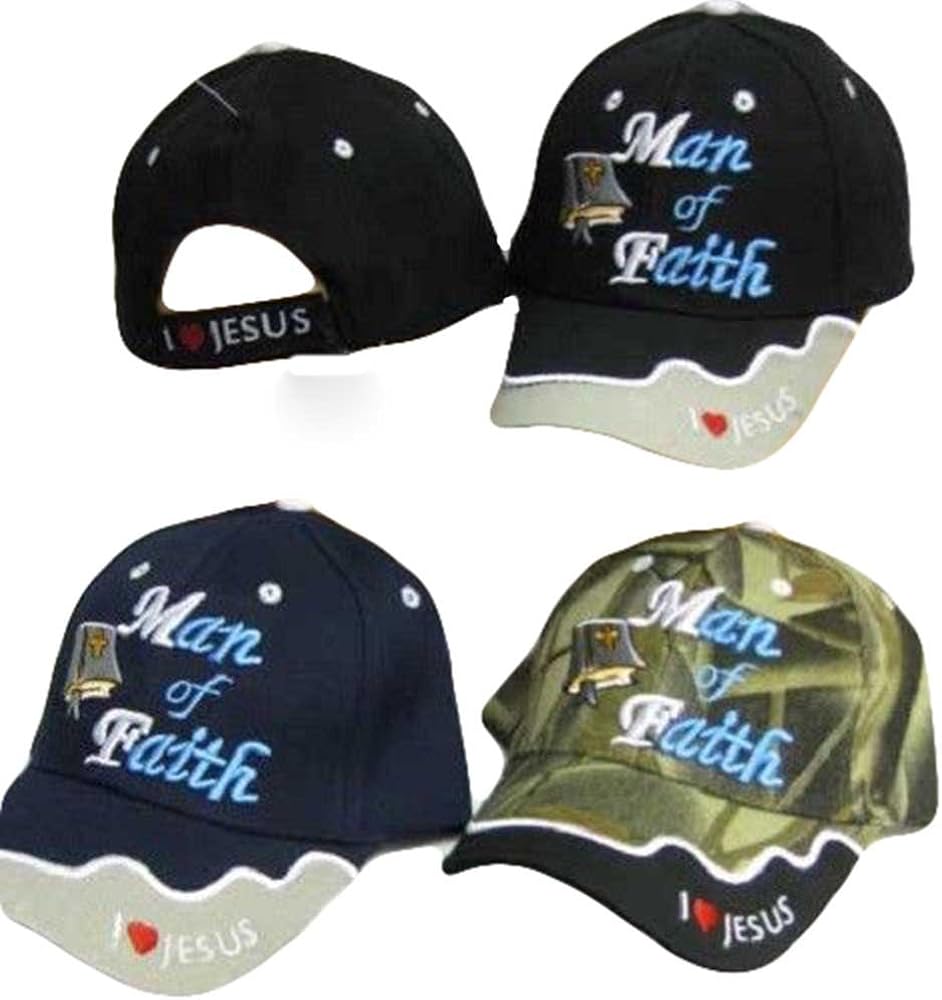 AES Bible Man Of Faith Jesus God Black Embroidered Cap Hat at Amazon Men’s Clothing store