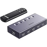 UGREEN HDMI Switch 5 in 1 Out 4K@60Hz, HDMI Splitter with Remote 5 Port Switcher Selector Box Support 3D CEC HDR HDCP2.2 Compatible with PS5/4/3 Xbox Nintendo Switch Roku TV Fire Stick Grey