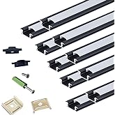 THMOOTHER Recessed LED Strip Black Channel Diffuser 10-Pack 6.56FT,23.5X7MM Tape Track with Flange,Flush Mounted Wardrobe Bookcase Wine Cabinet Wooden Furniture Groove Integrated Low Profile