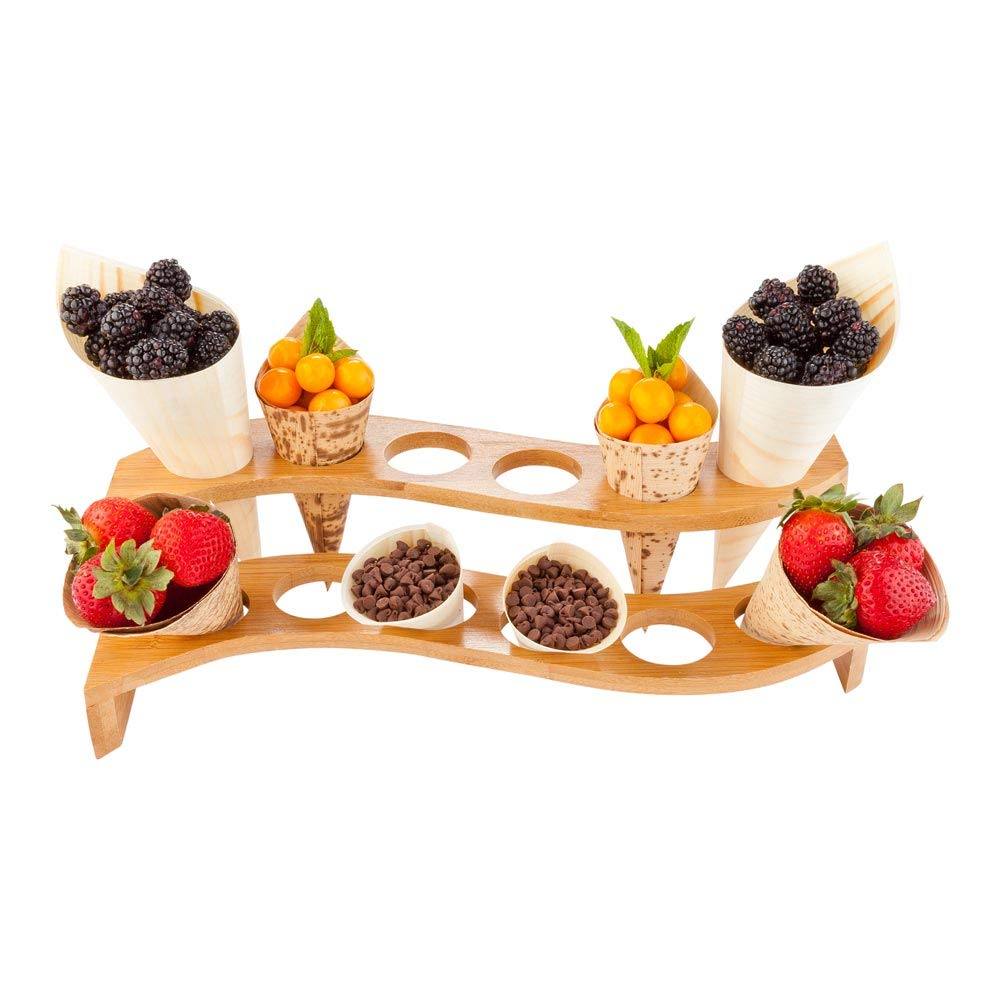 Photo 1 of Restaurantware Curved Multi Level Food Cone and Sushi Hand Roll Display Stand: Perfect for Restaurants Catered Events and Buffets - Holds 12 Cones - Made from Organic Bamboo - 1ct Box