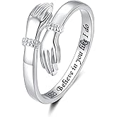 Step Forward Hug Ring for Women Sterling Silver, Adjustable Silver Hand Rings for Her, Birthday Anniversary Christmas Thanksgiving Day Gift Jewelry
