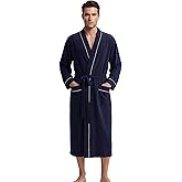 U2SKIIN Men's 100% Cotton Lightweight Robe, Soft Breathable Bathrobe with Pockets, Classic Kimono Spa Robe for Men