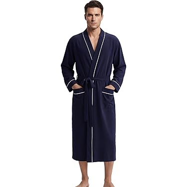 sachin and babi light blue dress Men's Navy Fleece Dressing Gown with Piping | Super Soft Bathrobe main image 1