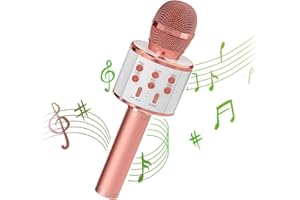 MOZSOY Kids Karaoke Microphone Machine Toy Bluetooth Microphone Portable Wireless Karaoke Machine Handheld, Birthday Gift Toys for Girls Boys Adults Birthday Party, Home KTV (Rose Gold)