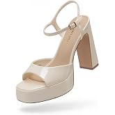 DREAM PAIRS Platform High Heels for Women | Square Toe Chunky High Heels Ankle Strap Sandals for Wedding Party Formal Event, 4.49-inch block heel, 1.06-inch platform