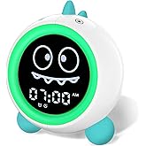 H-chin Kids Alarm Clock, Toddler Sleep Training Clock with Night Lights, Sound Machine, Time to Wake Dinosaur Alarm Clock for