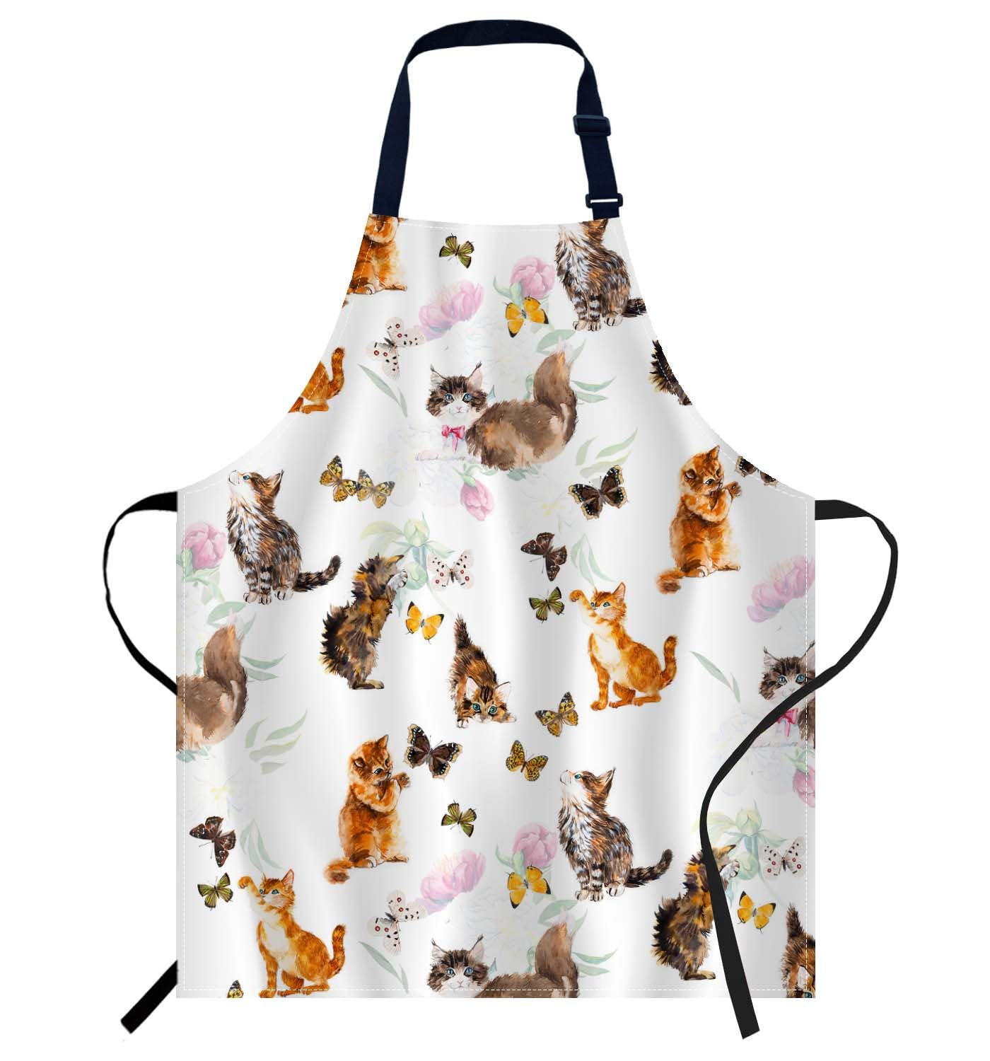Smooffly Funny Cats and Butterflies Apron Adjustable Apron Cooking Kitchen Chef Women Men Aprons for Home Kitchen, Restaurant, Coffee House, Baking Gardening BBQ