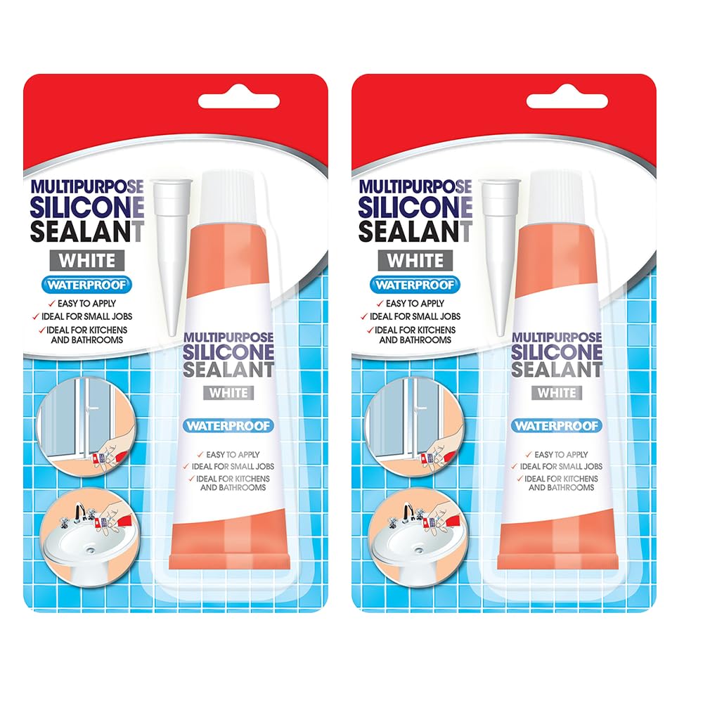 Zopper 2 x White Silicone Sealant WaterProof Tube 70g With Nozzle Quick Handy Repair Tube For Taps Sinks Baths Toilets Showers Shower Heads Edges