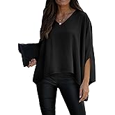 Vrtige Women's Casual V Neck Batwing Long Sleeve Blouse Shirt Tunic Top