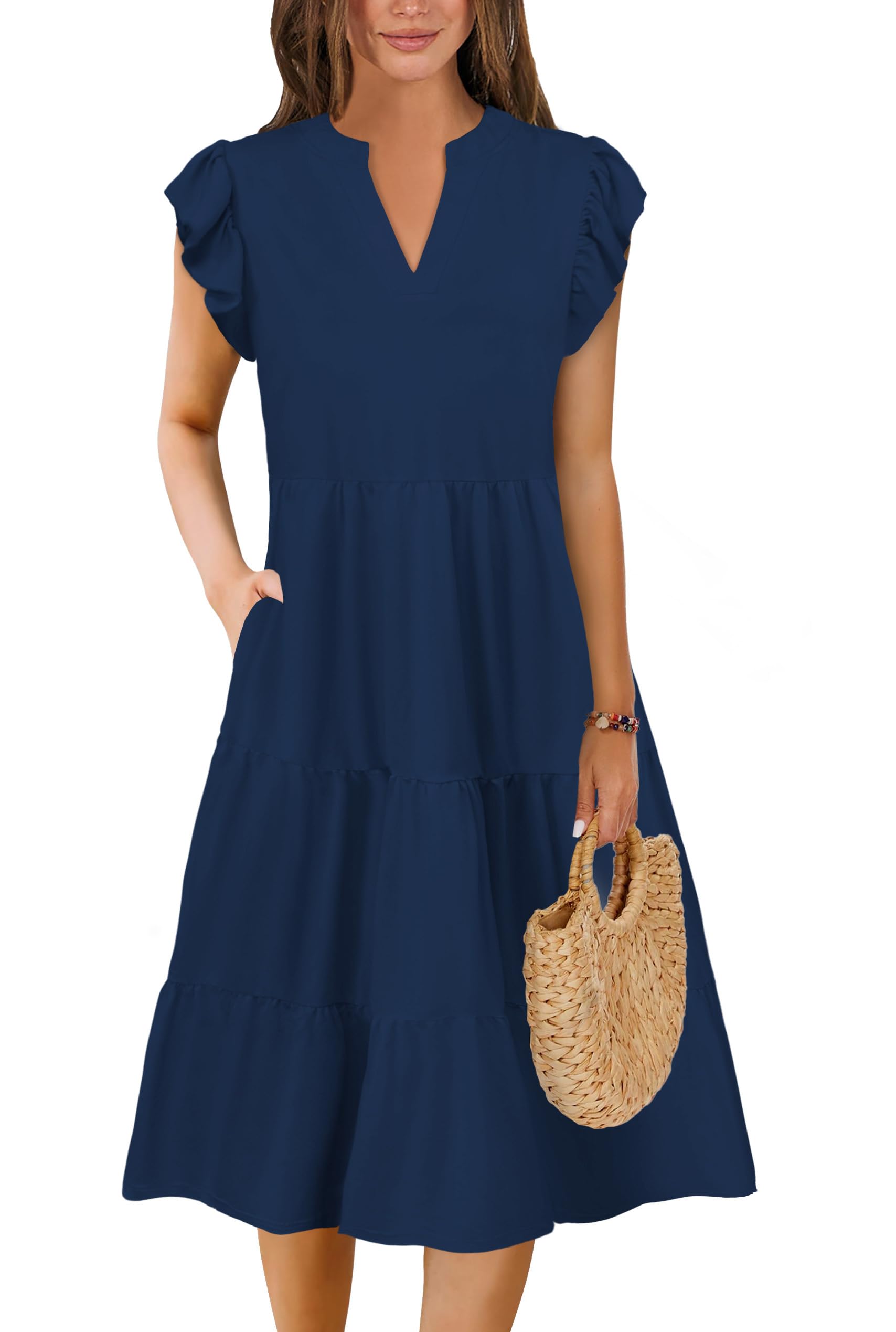Photo 1 of Summer Dresses for Women 2025 Elegant Classy Denim Dress Linen Business Casual Airy Skirt Plus Size T Shirt Midi Beach Clothes Boho Maxi Sundresses Fall Fashion Must Haves Navy Blue XX-Large