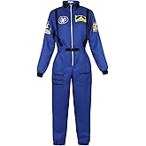 Women's Astronaut Spaceman Costume Adult Coverall Air Force Flight Jumpsuit Halloween Dress Up Party