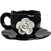 YGTUCE Cute Ceramic Coffee Cups, Unique Fancy Tea Cups with Saucer, 11OZ for Cappuccino Latte Milk