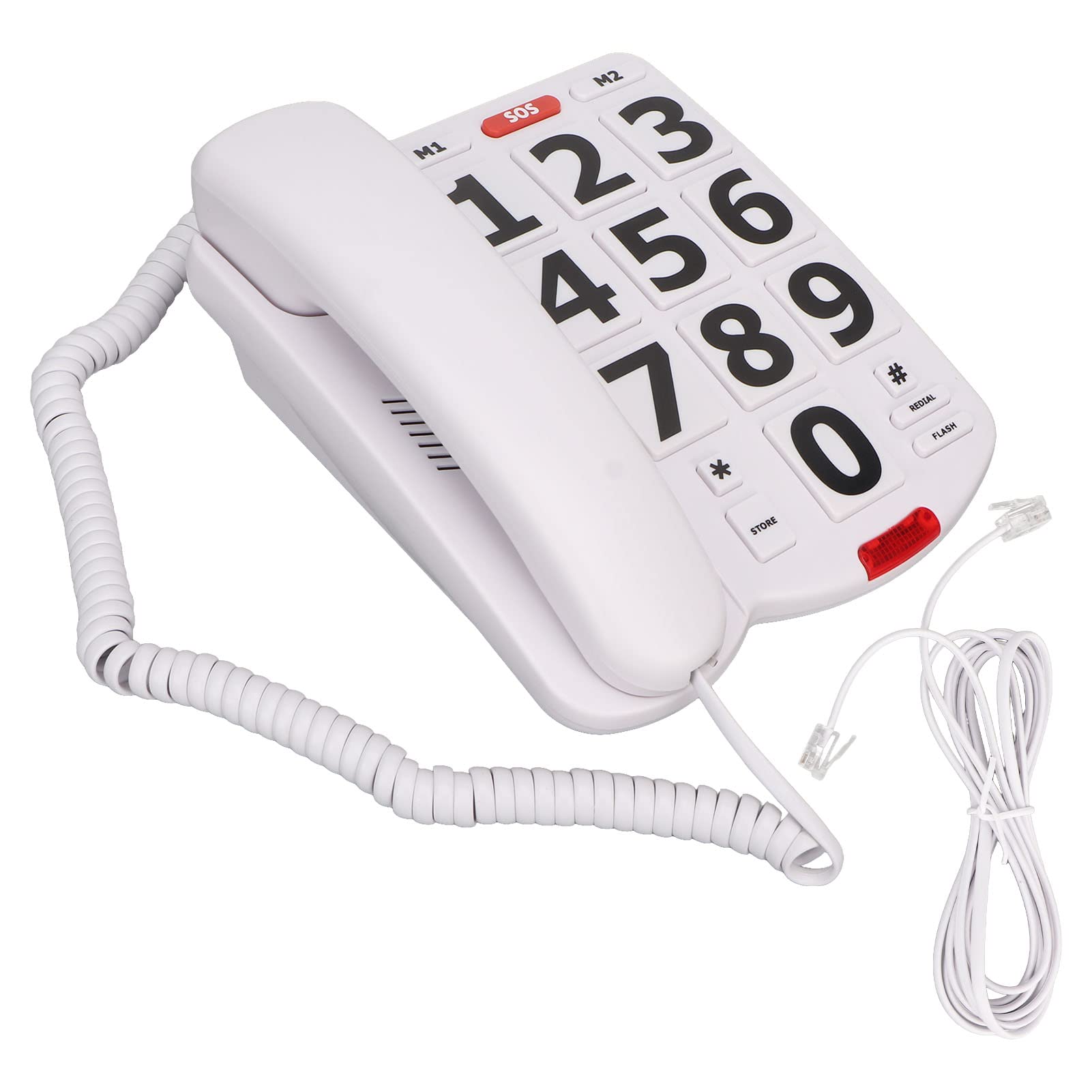 Big Button Phone for Seniors, Simple Classic Corded Landline Telephone Adjustable Volume for Seniors Elderly White