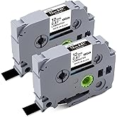 Tze-335 TZe335 Work for Brother P Touch 1/2" White on Black Label Maker Tape Compatible with Brother P Touch TZ TZe Tape 12mm 0.47 Laminated Black with P-Touch PT-H110 PT-D210 PT-D400 PT-D600,2-Pack