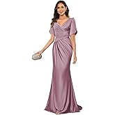 FVEULSHE Long Mother of The Bride Dresses for Women Satin Mermaid Pleated Formal Evening Dress