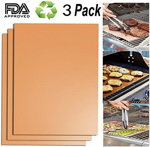 Dosens BBQ Grill Mat Set of 3, Non Stick Oven Liner Teflon Cooking Mats/Barbecue Sheets - Works on Gas, Oven, Charcoal and Electric Grills - Reusable, Durable, Heat Resistant Easy to Clean 15.75"x13"
