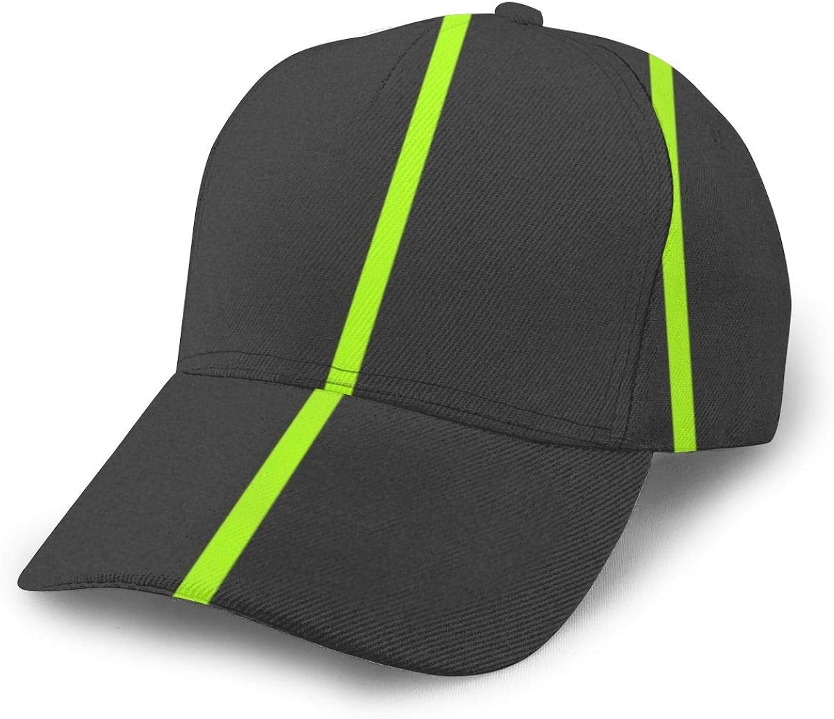 Bright Lime Green Dark Gray Contemporary Stripe Baseball Cap Adjustable