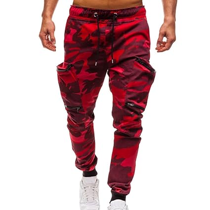 UJUNAOR Mode Mann Jogger Cargo Herren Chino Jeans Hose Slim Fit Herren Stretch Freizeithose Hose Camouflage Rot