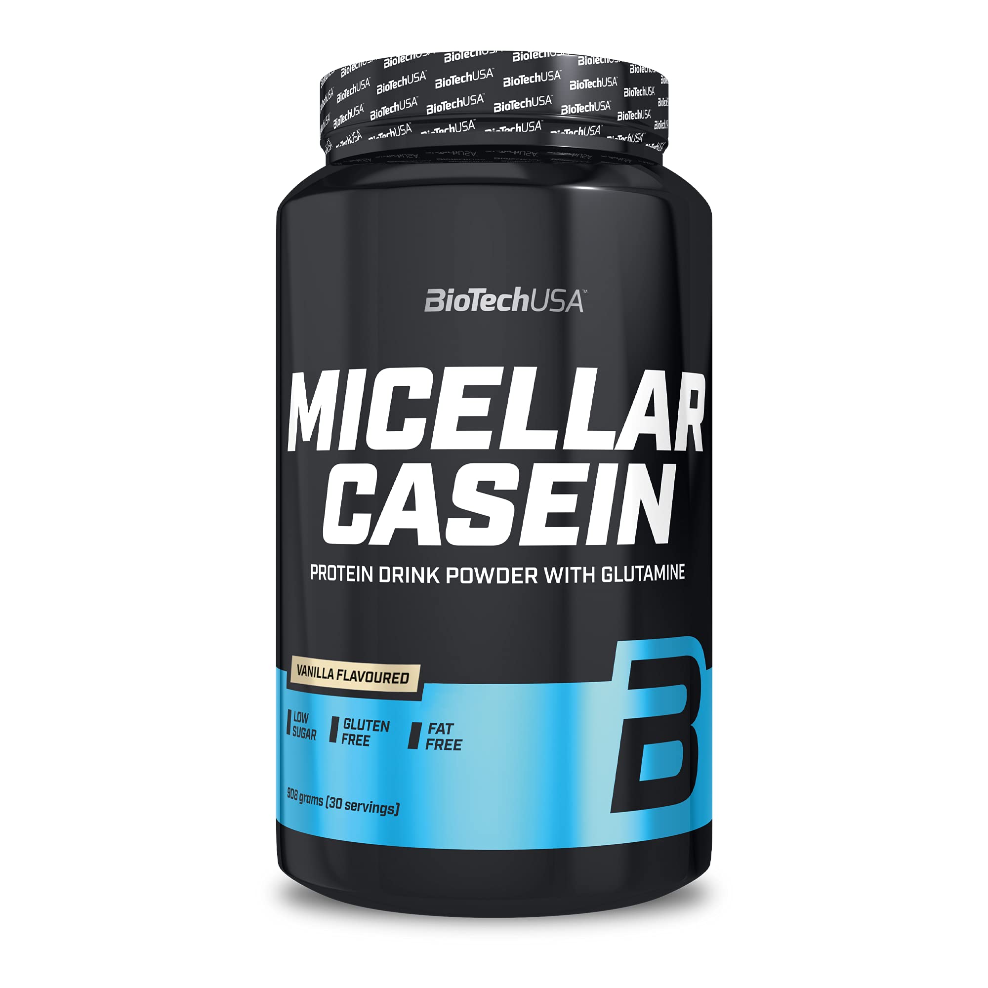 BioTechUSA Micellar Casein Protein Powder | Extended Absorbtion time | Gluten-Free, and Fat-Free | Added L-Glutamine, 908 g, Vanilla