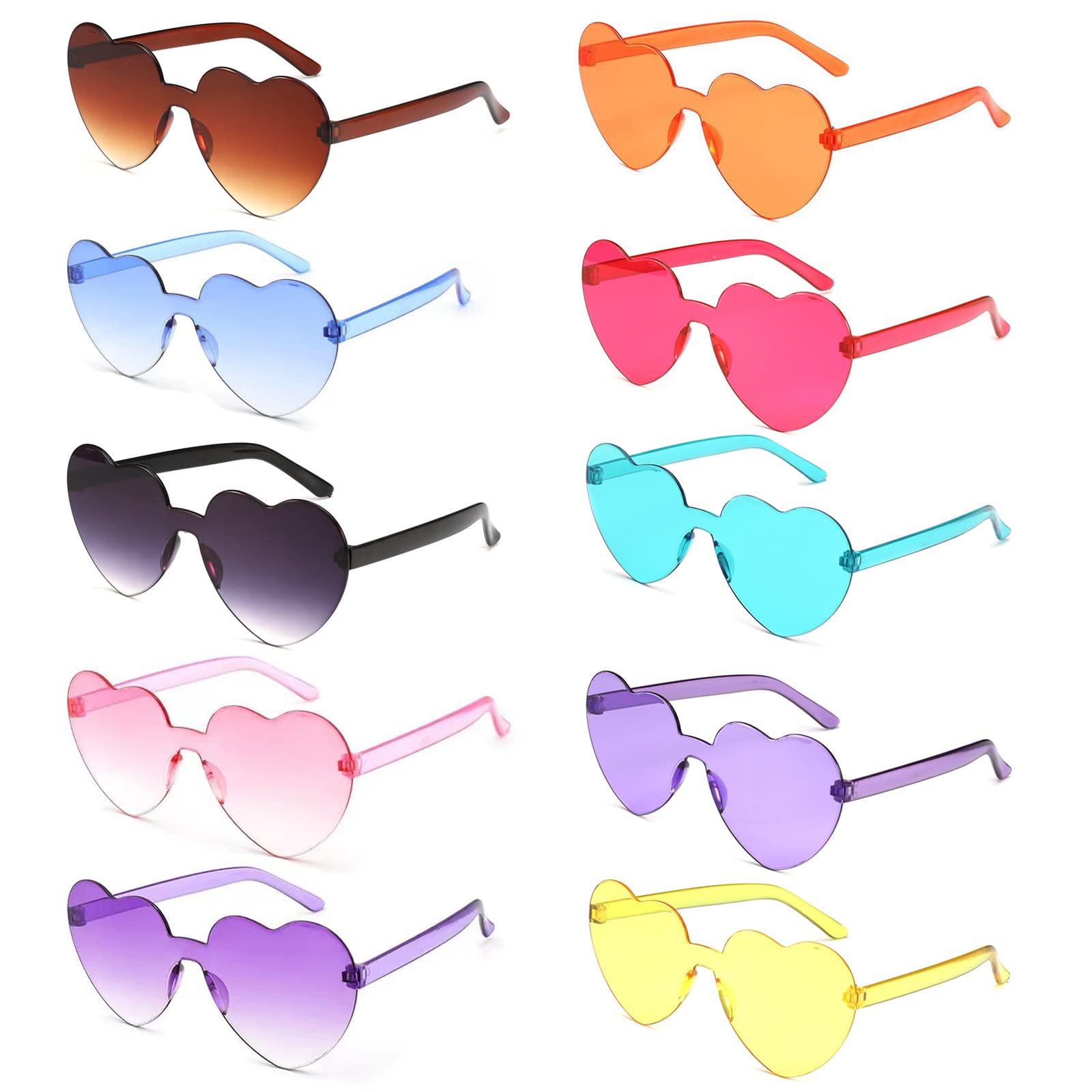 BOZILY 10PCS Heart Shaped Glasses Funky Sunglasses Love Heart Glasses Multipack Funny Glasses Fancy Dress Costume Festival Outfits Accessories for Adults & Kids