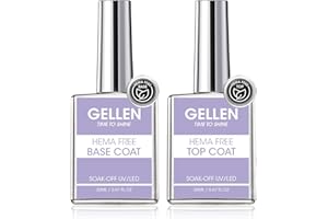 GELLEN 20ml Gel Base and Top Coat, Hema-Free Glossy Top Coat and Base Coat for Gel Nail Polish, No Wipe Soak Off Curing Needed Clear Nail Polish, Easy DIY Manicure Set