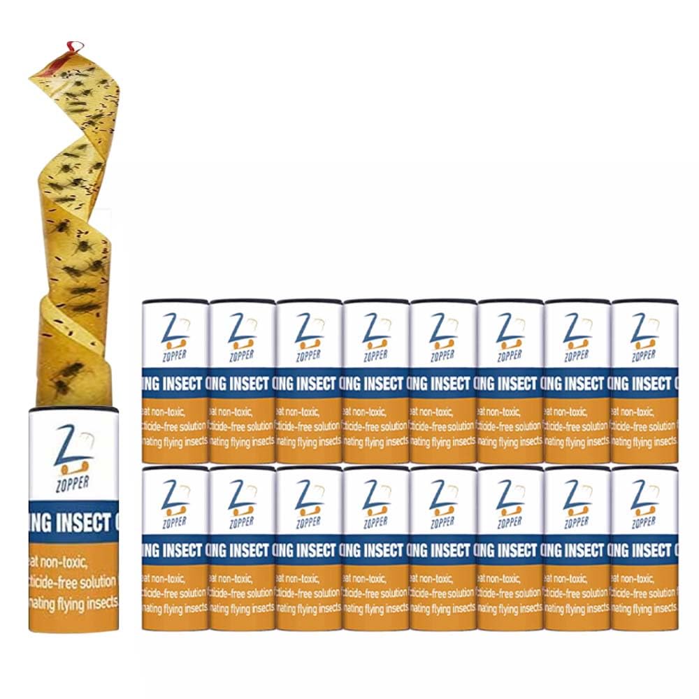 Flying Insect Catcher Sticky Paper Strips - Flies Sticky Trap For Indoor or Outdoor Use - Poison Free - Hanging Sticky Fly Catcher for Insects Moths Mosquitoes-16Pk