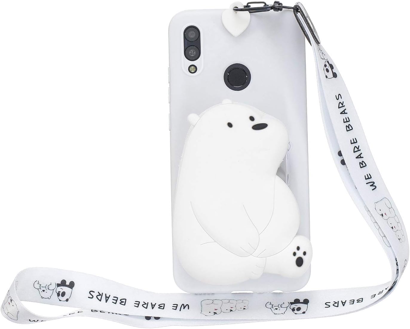 Yobby Case for Samsung Galaxy A20/A30,White Silicone 3D Cute Polar Bear Cartoon Design Soft TPU Slim Fit Rubber Purse Case with Lanyard,Kawaii Cool Fashion Unique Gel Skin Cover