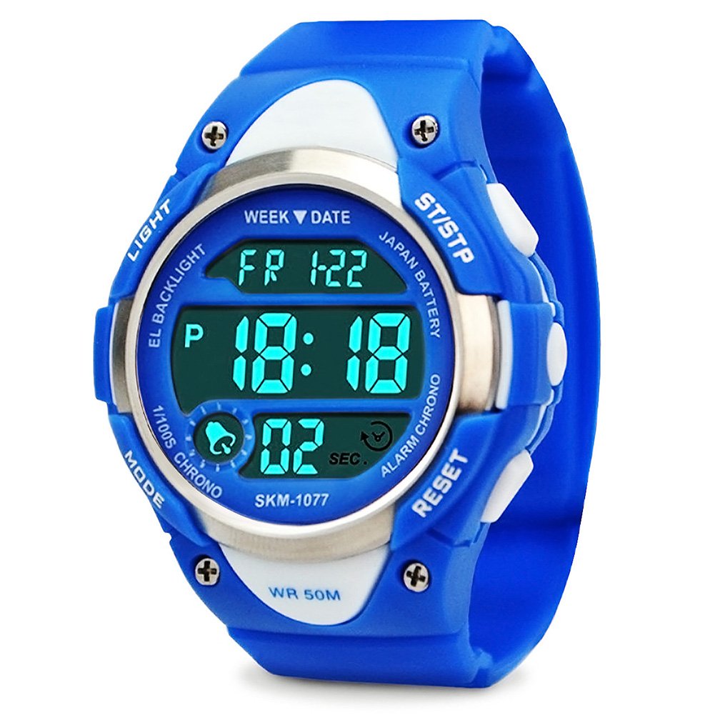 ragazzi orologi digitali, bambini orologio sportivo con allarme, outdoor 50 m impermeabile cronometro orologi da polso con luce LED elettronico per adolescenti ragazzi - blu by Foruner