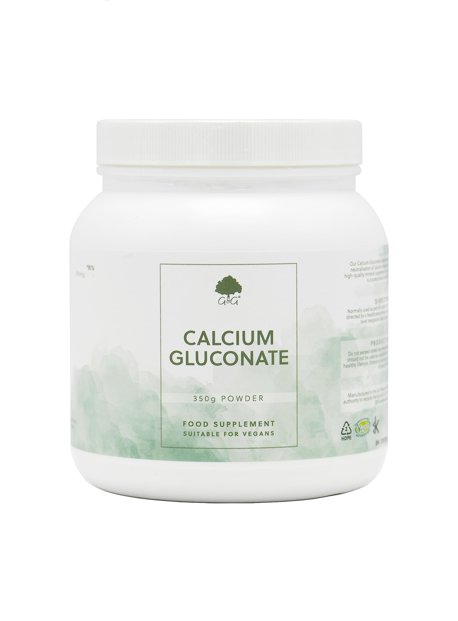 Calcium Gluconate Powder 350g - No Fillers or Additives - Vegan Powder - Non-GMO Made in The UK by G&G Vitamins