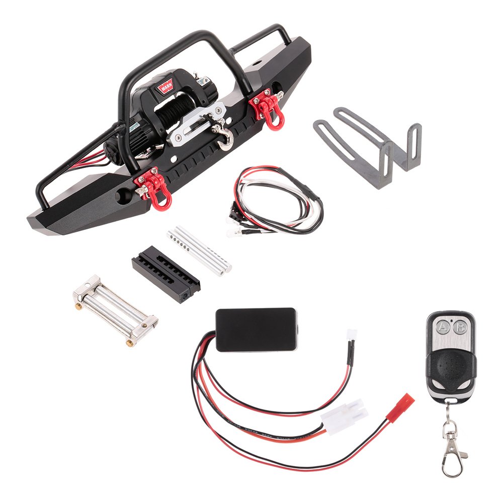 Photo 1 of Goolsky Metal Front Bumper with 2 LED Light & Remote Control Electric Winch for TRX-4 SCX10II 90046