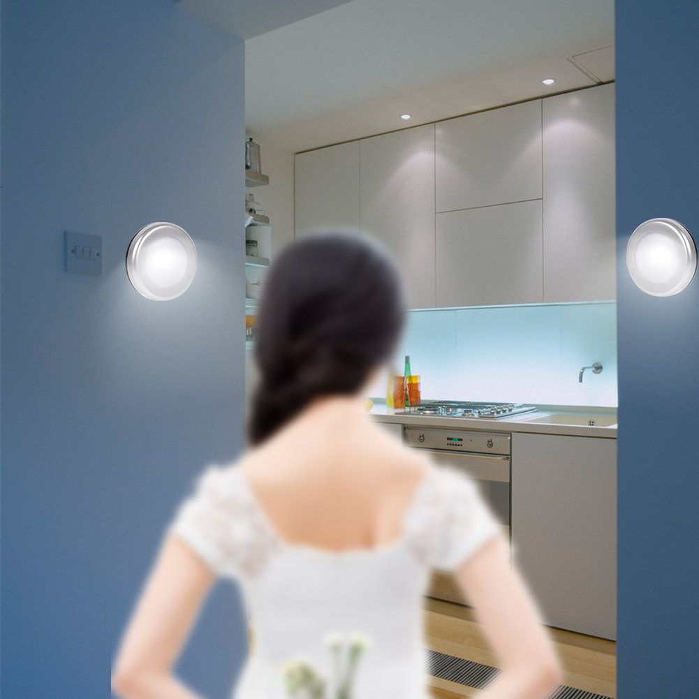 LED Motion Sensor Night Light,6 LED Mini Wireless Motion Sensor Light Control Night Lamp 3 AAA Battery Powered Emergency Lighting Wardrobe Cabinet Lamp Home Kitchen Stair Lamp