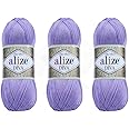 Alize Diva Yarn Hand Knitting Yarn 100% Microfiber Acrylic Yarn Alize Diva Silk Effect Thread Crochet Art Lace Craft Lot of 3 skeins 300gr 1314yds Color (158 - Lawender)