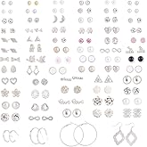72 Pairs Earrings Set for Women Assorted Multiple Simple Stud Earrings Set Geometric Fake Pearl Round Ball Earring Set