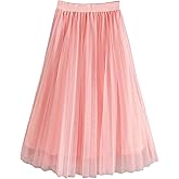 WDIRARA Girl's Mesh Pleated Skirt Elastic High Waist A Line Long Tulle Skirts