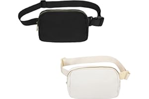 Frenou Waist Belt Bag Fashion Fanny Women and Men Gift Waist Pack With Adjustable Strap For Travel Running Hiking Walking Black+Beige