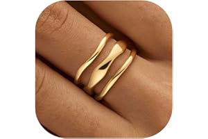 FROLOVER Gold Rings for Women Non Tarnish Dainty 14K Gold Plated Wavy Stackable Gold Ring Set Fashion Chunky Thumb Rings for Women Waterproof Statement Minimalist Cubic Zirconia Jewelry Gift Size 6-10