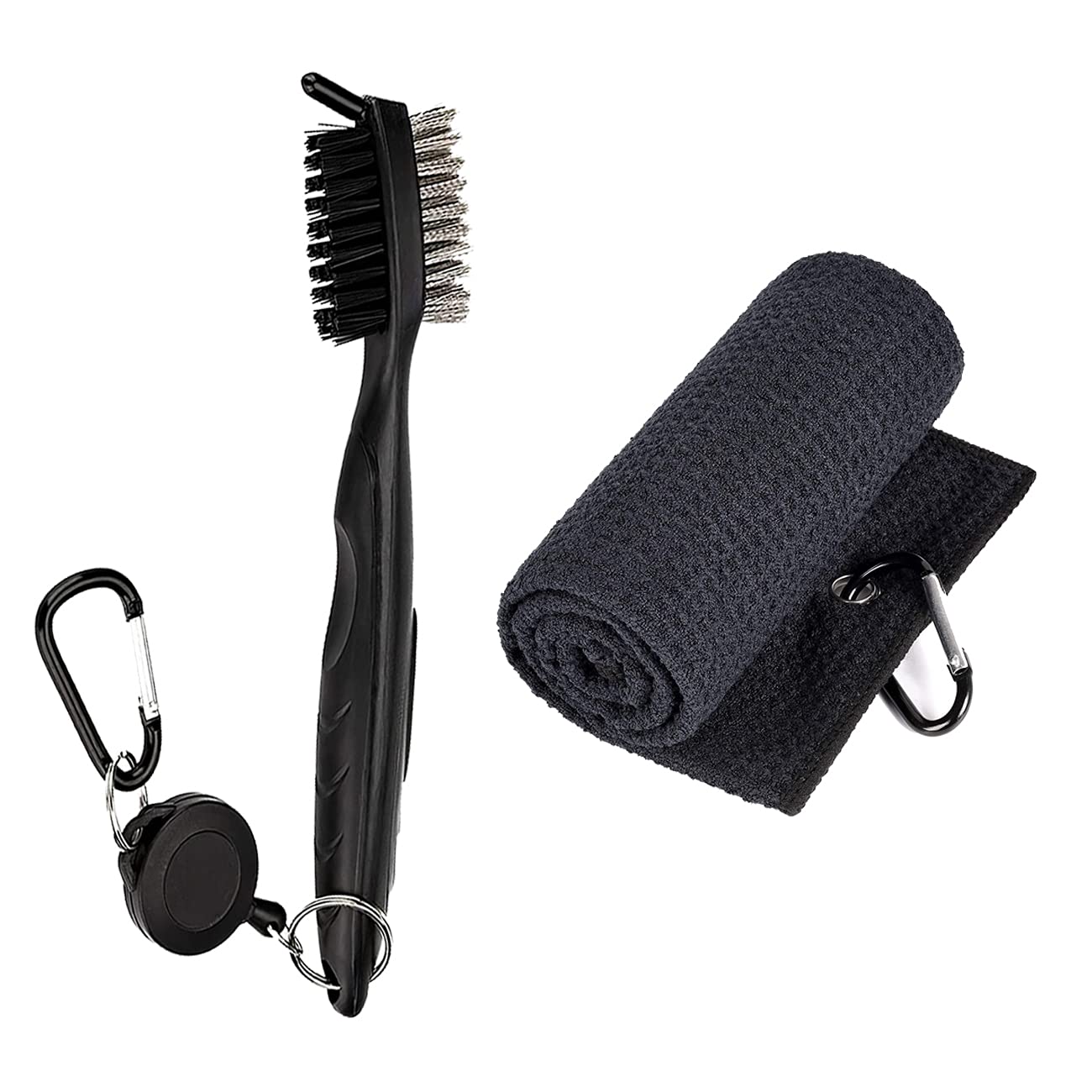 QeeHeng Golf Cleaning Set- Golf Club Groove Cleaning Brush Microfiber Waffle Pattern Golf Towel Practical Golf Irons Cleaning Kit for Golfers