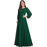 Ever Pretty Women's Crewneck Long Lantern Sleeves Floor Length A-Line Pleated Chiffon Formal Dress 0106B