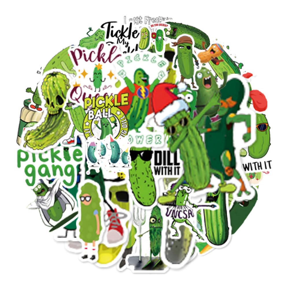 60PCS Pickles Stickers for Water Bottle,Skateboard,Guitar,Bike, Helmet,Notebook,Luggage,Scrapbook,Laptop,Bumper,Cute Vegetables Waterproof Stickers,Cartoon Cucumber Decals,Gift for Teens Children