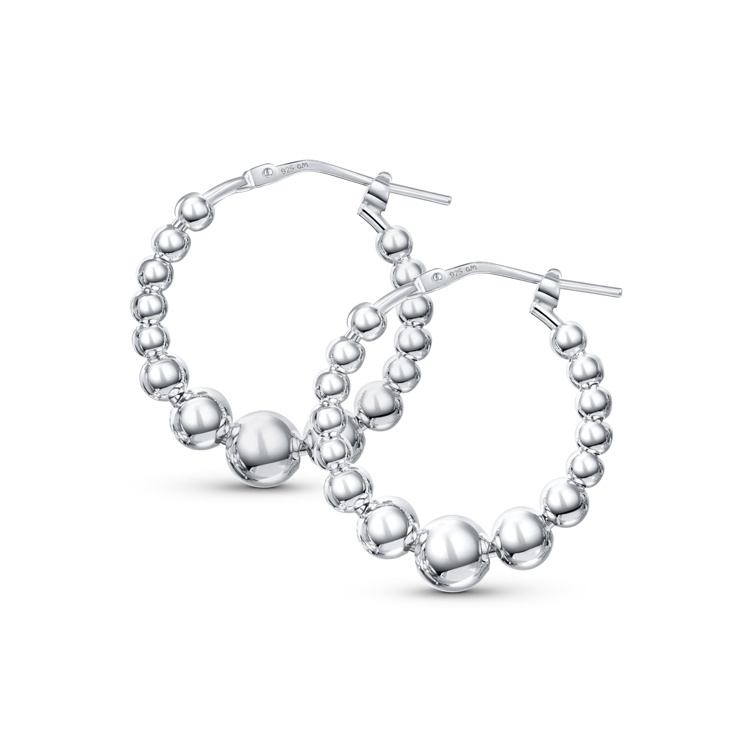 Amberta Italian 925 Sterling Silver Twisted Hoop Earrings for Women: Sterling Silver Ball Hoops Women 18 mm