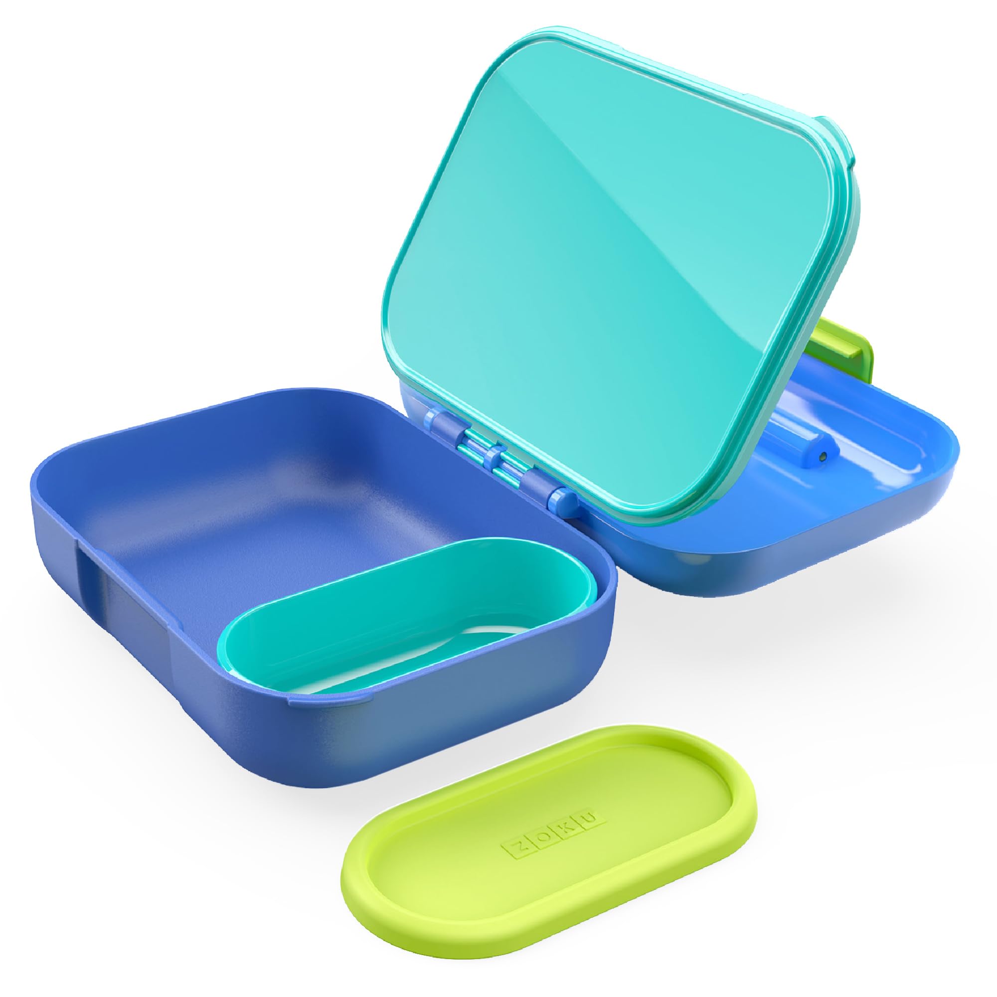 Zoku Neat Bento Jr. Kid's Lunch Box, Compact Two-Compartment Design, Leak-Proof Kid-Friendly Latch Closure, Removable Container with Lid, BPA Free and Dishwasher Safe, Blue