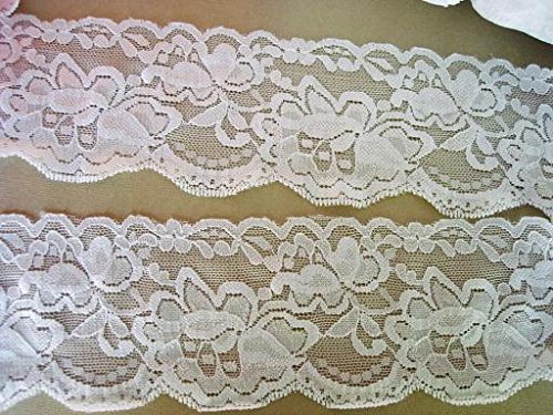 5 yards Elastic White 3" Wide Soft Floral Lace (T67) US Seller Ship Fast